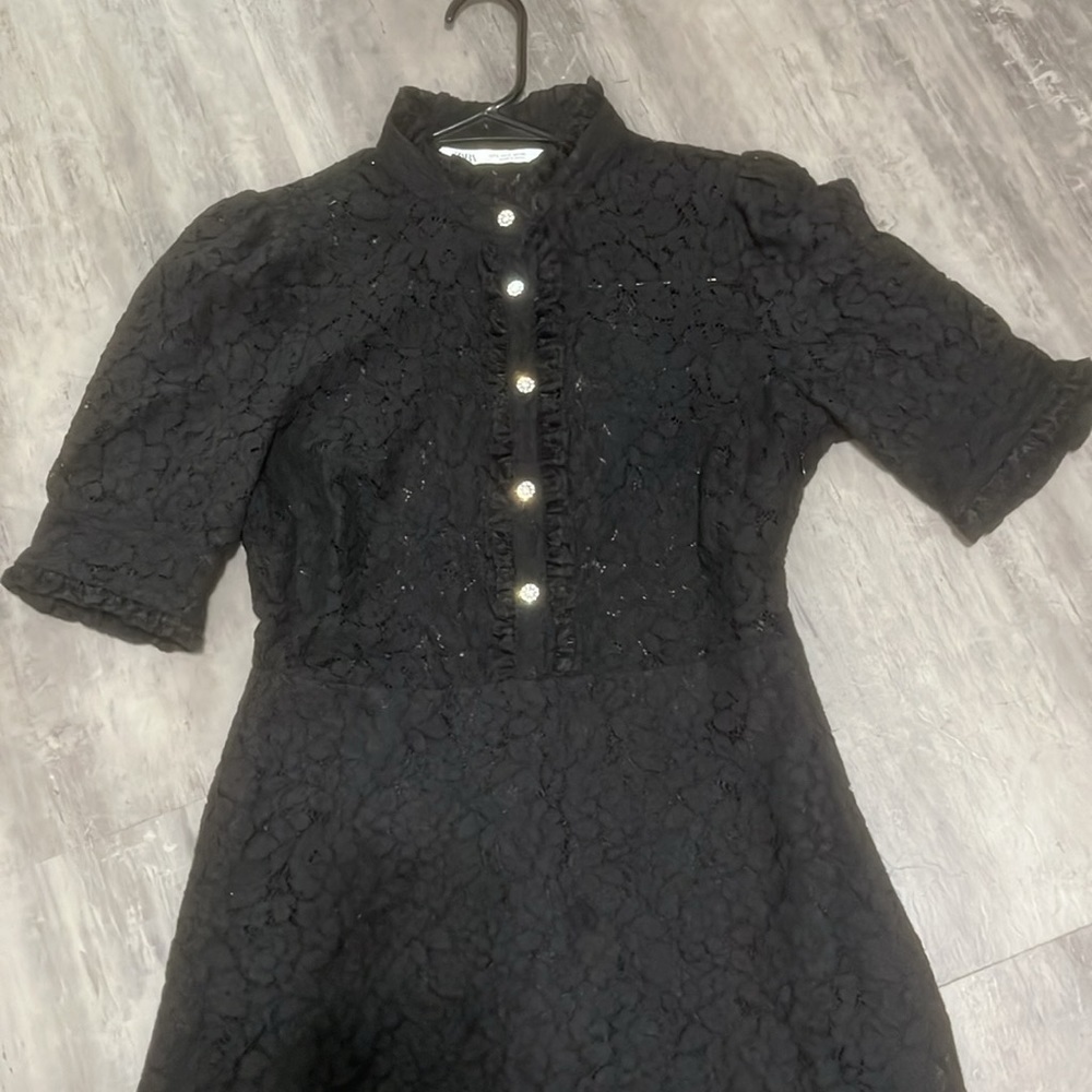 Zara Lace Dress Black with Rhinestone Buttons Size Small - Picture 3 of 9